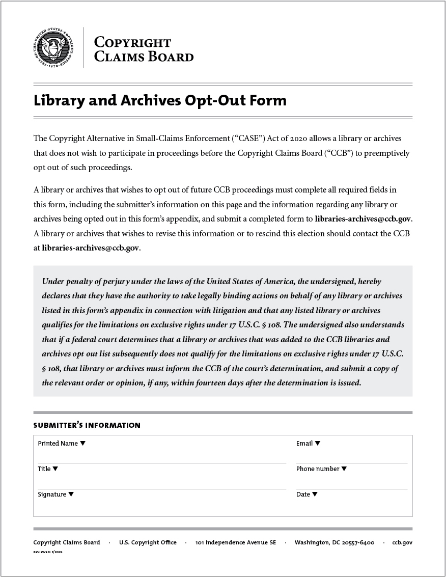 Picture of Library and Archives Opt-Out Form
