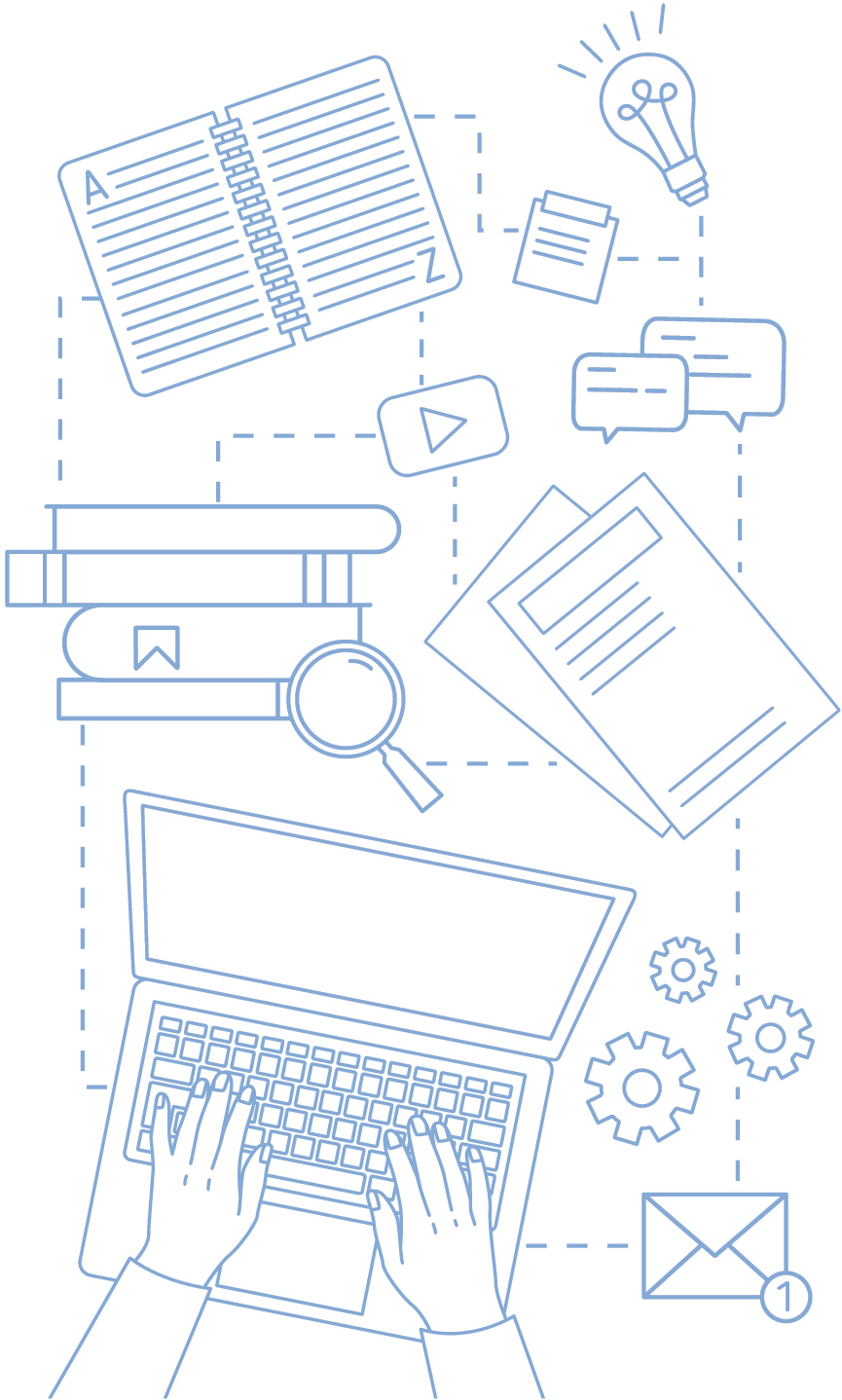 Illustration of laptop and materials for filing a claim